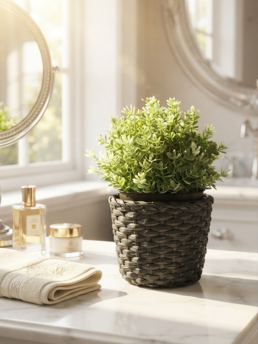 IKEA® FEJKA 9 Inch Artificial Potted Plant & Black Woven Basket Decor